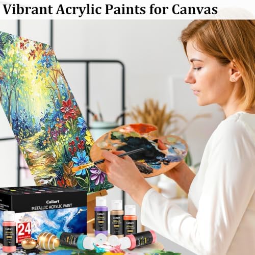 Caliart 24 Colors Metallic Acrylic Paint Set with 12 Brushes - Image 4