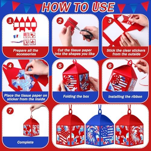 Maitys 16 Sets 4th of July Patriotic Paper Lantern Suncatcher Craft Kits - Image 5