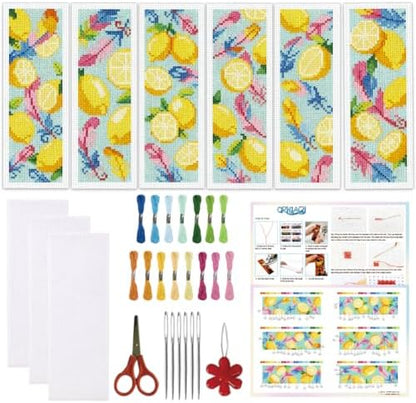 ORIGACH 6 Set Fresh Lemon & Feather Cross Stitch Bookmark Kit for Beginner by ORIGACH