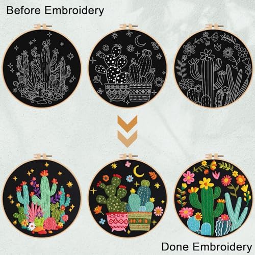 Nuberlic 3 Pack Embroidery Kit for Beginners with Cactus Pattern - Image 5