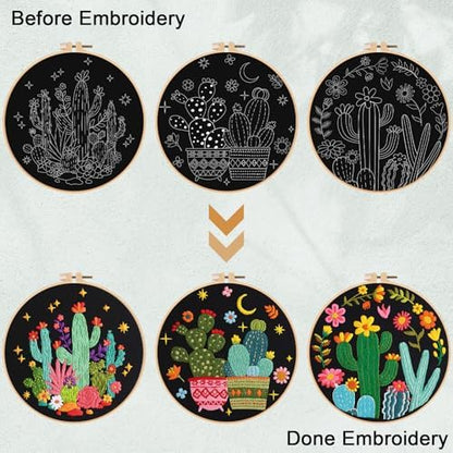 Nuberlic 3 Pack Embroidery Kit for Beginners with Cactus Pattern - Image 5
