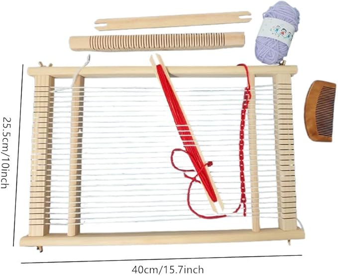 Wooden Craft Weaving Loom Kit, DIY Hand-Knitting Weaving Machine Tapestry Looms with Stick Bar, Large Weaving Frame to Handcraft Art for Beginners Experts, 10 by 15.7 Inch