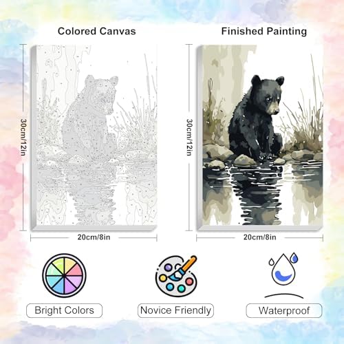 Yezavesu Framed Paint by Numbers Kit for Adults Beginner & Kids Ages 8-12, Bear Paint by Numbers with Frame, DIY Watercolor Number Painting for Adults Bear for Home Wall Decor Gift 8X 12 inch | With Frame Canvas 8x12 inch, DIY Acrylic Painting by Numbe... - Image 3