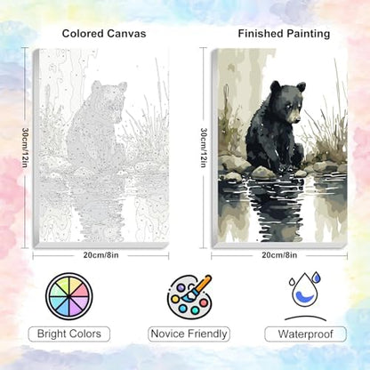 Yezavesu Framed Paint by Numbers Kit for Adults Beginner & Kids Ages 8-12, Bear Paint by Numbers with Frame, DIY Watercolor Number Painting for Adults Bear for Home Wall Decor Gift 8X 12 inch | With Frame Canvas 8x12 inch, DIY Acrylic Painting by Numbe... - Image 3