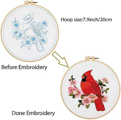 Louise Maelys Cardinal Embroidery Kits for Beginners with Flower Pattern - Image 4