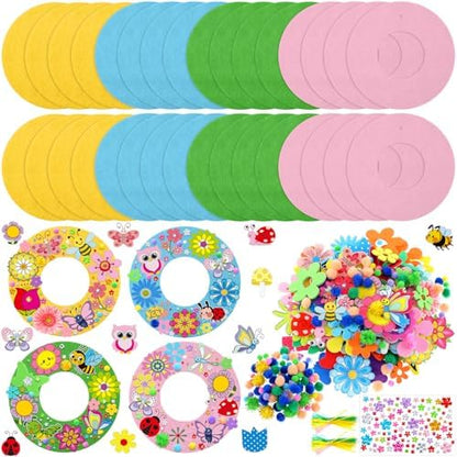 Wavwavw 472 Pcs Spring DIY Craft Kits Spring Wreath Summer Craft Kit Wreath Arts Decorations with Tulips Butterflies Bees Felt Stickers for Party Indoor Outdoor Home Decor by Wavwavw