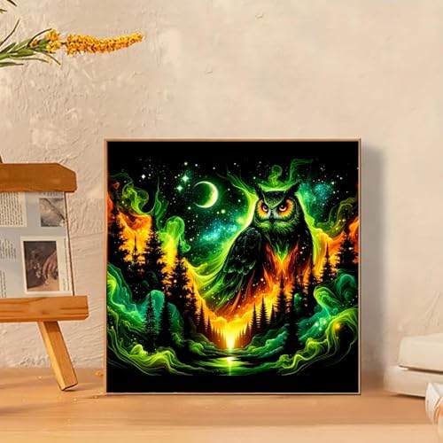 The Moon, the Owl, and the Burning Woods Diamond Painting Kits for Adults,Bird Full Drill Diamond Art Kits for Beginners,Round 5D DIY Diamond Dots Paintings, Gem Art and Crafts Home Decor 14x14 inch - Image 2