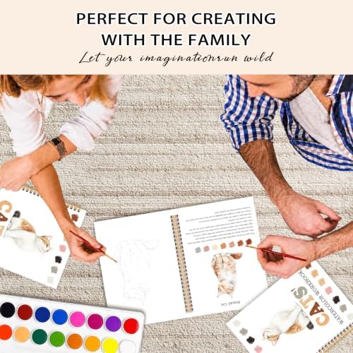 Easy Cat Watercolor Workbook for Beginners, Water Coloring Book, 18 Colors Watercolor Paint Set, 12 Patterns Watercolor Kit, Relaxing DIY Gift for Cat Lovers, Adults and Women Teen - Image 6