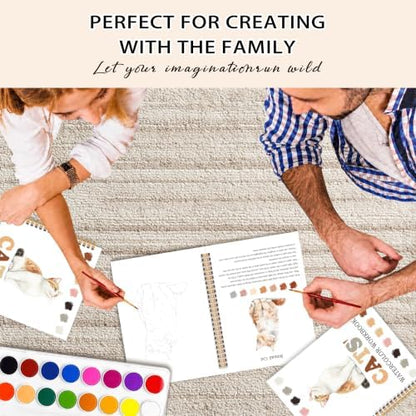 Easy Cat Watercolor Workbook for Beginners, Water Coloring Book, 18 Colors Watercolor Paint Set, 12 Patterns Watercolor Kit, Relaxing DIY Gift for Cat Lovers, Adults and Women Teen - Image 6