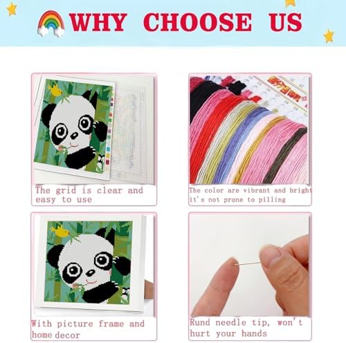 Lzyueyuan Panda Cross Stitch Kits for Beginners,Stamped Cross Stitch for Adults with Framed,Crafts for Girls 8-12 Embroidery Kit,11CT Cross-Stitch Arts and Crafts for Adults 8.7inX8.7in - Image 6