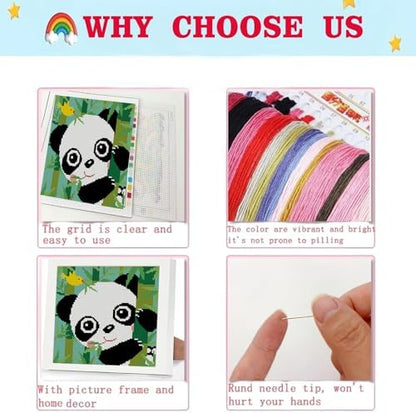 Lzyueyuan Panda Cross Stitch Kits for Beginners,Stamped Cross Stitch for Adults with Framed,Crafts for Girls 8-12 Embroidery Kit,11CT Cross-Stitch Arts and Crafts for Adults 8.7inX8.7in - Image 6