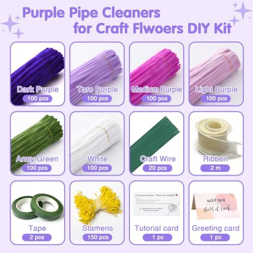 AHAMETON 620Pcs Purple Pipe Cleaners Flower Kit,Chenille Stems Craft - Image 2