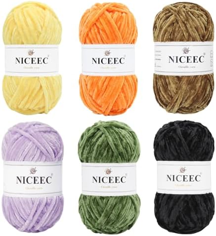 NICEEC 6 Skeins Soft Chenille Yarn 6x85m(6x93yds,6x50g)_Halloween Series by NICEEC