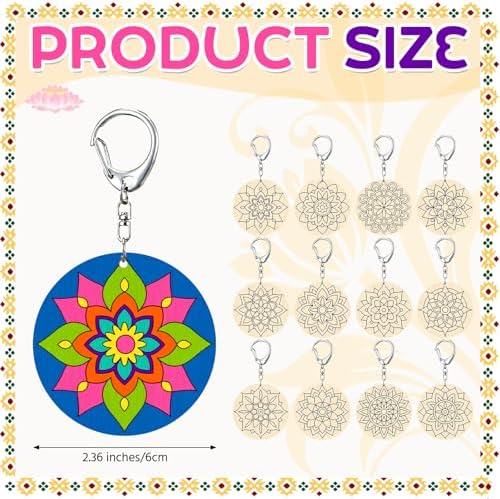 RattanView 24 Pcs Mandala Craft Color Your Own Keychains - Image 2