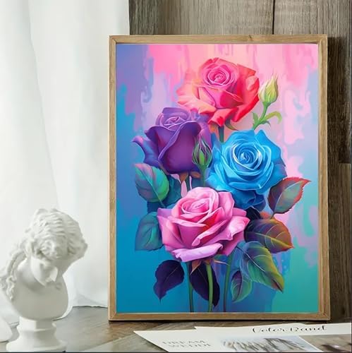 MaiMMaledy Paint by Numbers Kit for Adults Beginners Canvas Pictures with Framed Drawing Painting Acrylic Pigment with Wooden Triangle Easel Rose 8Wx12L inch - Image 3