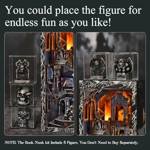 MiniCity Haunting Relics Book Nook Kit, 3D Wooden Bookshelf Puzzle with LED - Image 3