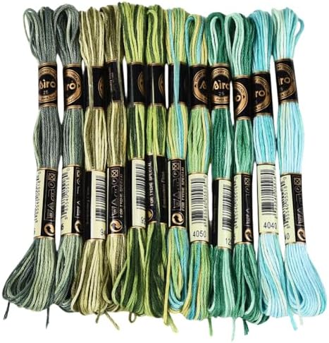 12 Skeins 105 Yards Green Embroidery Thread Variegated Cross Stitch Floss Bulk 6 Ply Polyester Yarn Colorful Friendship Bracelet String for Sewing Making Needlecraft Knitting Stitching DIY by CABODYALS