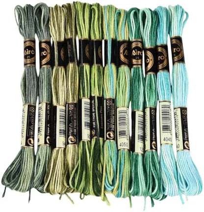 12 Skeins 105 Yards Green Embroidery Thread Variegated Cross Stitch Floss Bulk 6 Ply Polyester Yarn Colorful Friendship Bracelet String for Sewing Making Needlecraft Knitting Stitching DIY by CABODYALS