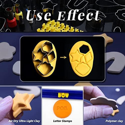 PTFJZ Polymer Clay Cutters for Earring Making 76pcs Clay Tools Set 67 Shapes Stainless Steel Clay Cutters with 8 Circle Shape Cutters 1 Letter Stamp - Image 4