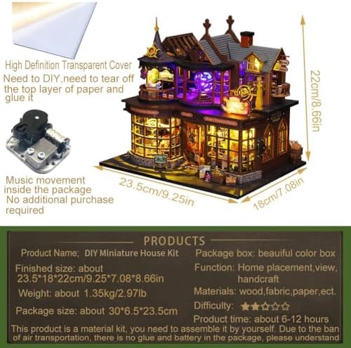 DIY Miniature House Kit,Tiny House Kit with Musical Movements 3D Wooden Dollhouse Miniature Kit for Adults,Wooden Crafts Miniatures Architectural Model Kits Birthday Home Decor (Without Dust Cover) - Image 2
