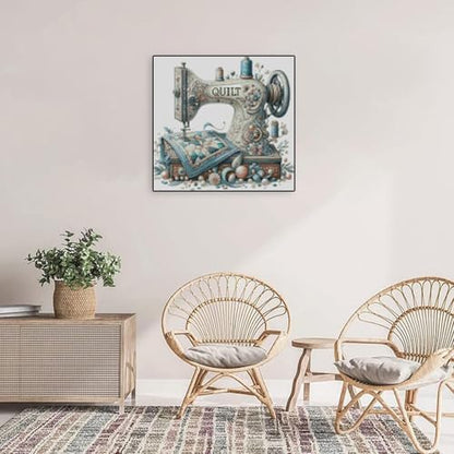 Sewing Machine Stamped Cross Stitch Kits - Vintage Sewing Machine Counted Cross Stitch Kits for Adults, Needlepoint Cross-Stitch Patterns Dimensions Needlecrafts Embroidery Kits 13.7x13.7 Inches - Image 4