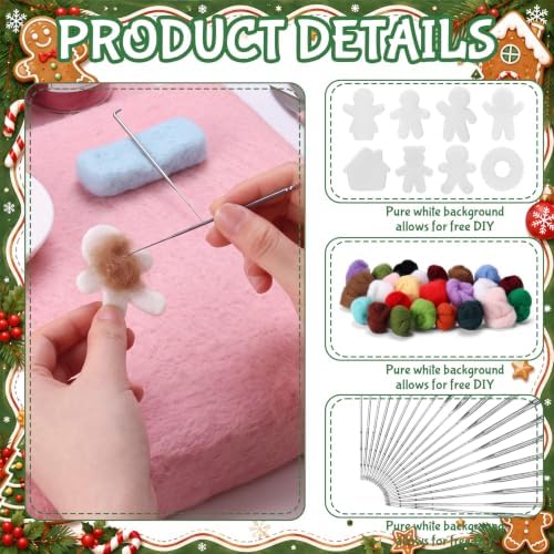HunnmingRe 32 Set Needle Felting Kit with Wool Roving Needles,Christmas - Image 3