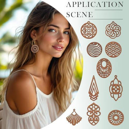 Elecrelive 10 Pairs Wooden Dangle Earring Making Kit Teardrop Oval Flower Leaf Shapes Natural Wood Earring Blanks with Hooks for DIY Craft Jewelry Making - Image 4