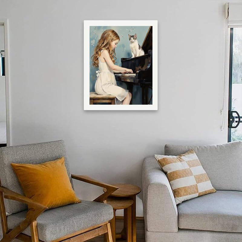 TAOPAOLAB Musical Melody Paint by Numbers Kit for Adults - DIY Girl Playing Piano with Cat Painting on Canvas 16x20 Inches, Acrylic Paint Set, Suitable for Beginners, for Home Decoration or Gifts - Image 4