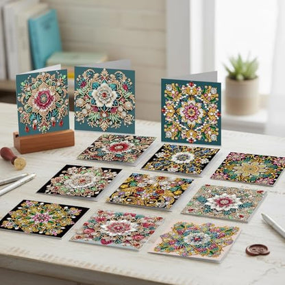 jinglinhh 12pcs Diamond Art Painting Mandala Greeting Cards with Envelopes, DIY Card Making Kits for Adults, Diamond Art Christmas Cards for Holiday Gifts - Image 7