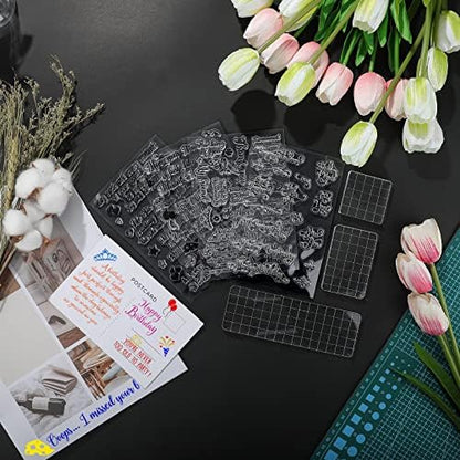 Clear Stamps for Card Making, 4 Sheets Sentiments, 3 Acrylic Blocks - Image 2