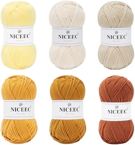 NICEEC 300g Soft Assorted Colors Yarn 100% Acrylic 870yds -Yellow Series by NICEEC