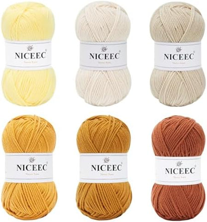 NICEEC 300g Soft Assorted Colors Yarn 100% Acrylic 870yds -Yellow Series by NICEEC