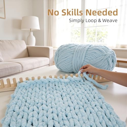 TISOFU 62" Chunky Blanket Loom, Large Wooden Loom Frame, Hand Knitting Kit for Adults Beginners, Adjustable Chunky Blanket Making Kit - Image 5