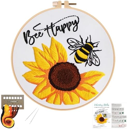 Louise Maelys Sunflower Bee Embroidery Kit for Beginners Gift DIY Set by LouiseMaelys