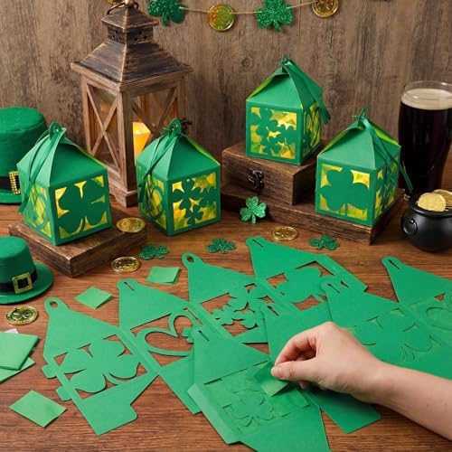 Maitys 16 Sets St. Patrick's Day Green Paper Lantern Suncatcher Craft Kits - Image 2