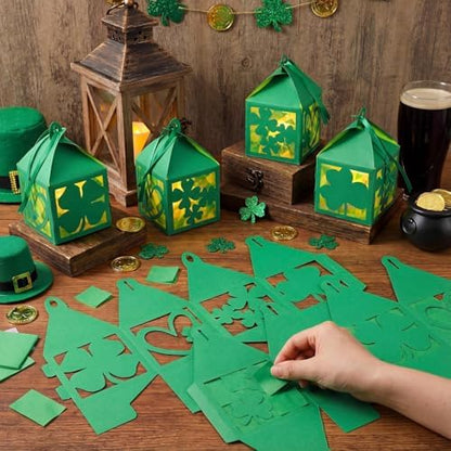 Maitys 16 Sets St. Patrick's Day Green Paper Lantern Suncatcher Craft Kits - Image 2