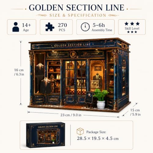 Vintage Tailor Shop Book Nook Kit for Adults, Wooden Puzzle with LED Light - Image 2