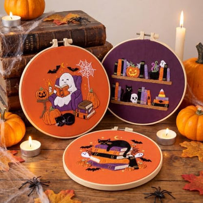 Mindsoft 3 Set Needlepoint Kit for Beginners with Hoop,Halloween Booklover - Image 2