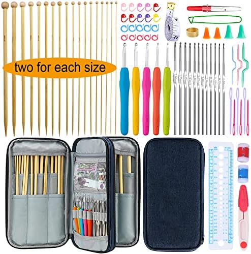 Mdoker 95pcs Knitting Needles Kit&Crochet Hooks Set 36 Straight Bamboo Knitting Needle 12 Small Size Lace Crochet Hook 5 Ergonomic Crochet Needles Knitting Set with Knitting Supplies&Accessories by Mdoker