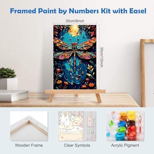 MOGTAA Paint by Numbers Kit for Adults with Frame, Dragonfly Paint by Number Canvas, Flowers Scenery Paint by Numbers with Easel, DIY Animal Oil Painting Kit for Home Wall Decor 8 x 12 Inch - Image 2