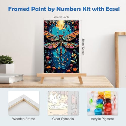 MOGTAA Paint by Numbers Kit for Adults with Frame, Dragonfly Paint by Number Canvas, Flowers Scenery Paint by Numbers with Easel, DIY Animal Oil Painting Kit for Home Wall Decor 8 x 12 Inch - Image 2