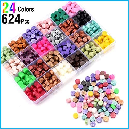 Wax Seal Stamp Kit - 24 Colors, 624 Pcs Stamp Beads, Sealing Wax Warmer, Metallic Pen & Envelope, Gift & Decoration Set - Image 2