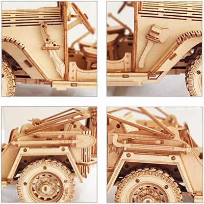 3D Wooden Off-Road Vehicle Puzzle, Wood Crafts DIY Assembly Mechanical SUV Model Kits, Wooden STEM Brain Teaser Puzzle, Christmas Birthday Gifts 3D Puzzle for Adults & Teens - Image 6
