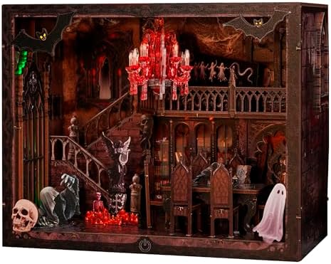 Haunted Manor DIY Miniature House Kit with LED Lights - Gothic Book Nook Decor, 3D Wooden Puzzle for Adults, Halloween Home Decoration (AAA Batteries Not Included) by Joibabe