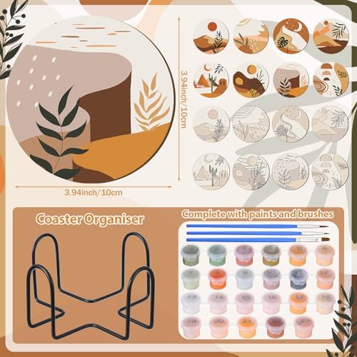 Reallnaive 8 Pcs Boho Paint by Numbers Kit for Adults Wooden Coasters - Image 3