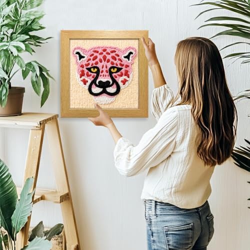 INFUNLY Punch Needle Frame Kits Pink Leopard Punch Needle Embroidery Set with Patterns 9.4x9.4 DIY Punch Needlework Kit for Beginners with Yarn Fabric Festival Gift Home Decor - Image 7