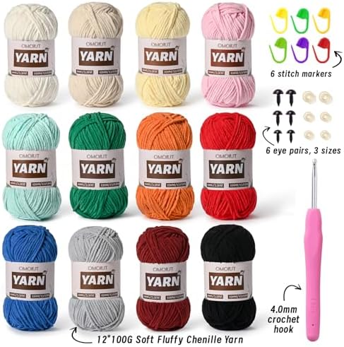 12 Pack 42.3oz/1572yds Bulky Multicolor Yarn Set, Plush Chenille Blanket Yarn for Crocheting, Fluffy Velvet Yarns for Crochet, Fuzzy Baby Yarns for Crocheting Soft, Crochet Amigurumi B - Image 2