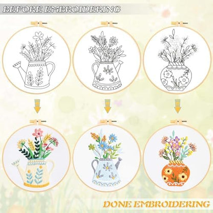 GLTAYLMY 3pcs Embroidery Starter Kit with Vase Pattern, Stamped Cross Stitch Kits for Beginners Adults with Embroidery Hoop and Instructions, Hand Embroidery Kit - Image 2