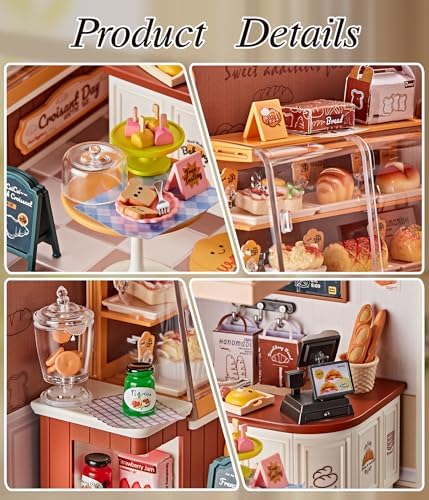 Bread Shop DIY Miniature House Kit with Roof & LED Light, Stackable & Connectable Dollhouse Kit with Dustproof Door, Creative DIY Crafts Building Toy Gift for Adults Teens - Image 2
