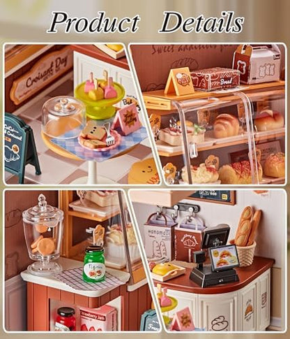 Bread Shop DIY Miniature House Kit with Roof & LED Light, Stackable & Connectable Dollhouse Kit with Dustproof Door, Creative DIY Crafts Building Toy Gift for Adults Teens - Image 2